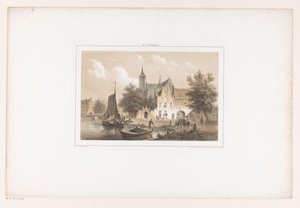 Vue de la ville avec rivière et église - Bartholomeus Johannes van Hove