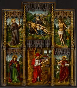 Autel portatif : Pietà, Saints François, Sébastien, Jean l