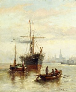 Scène de port avec vue de Venise - Bartolomeo Bezzi