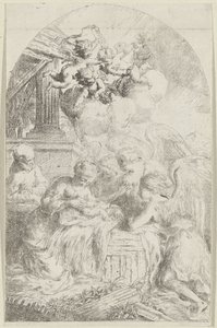 Enfant Jésus adoré par trois anges