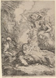 La Sainte Famille adorée par les anges (La Grande Nativité) - Bartolomeo Biscaino