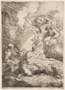 La Sainte Famille adorée par les anges La grande nativité, c. 1655 - Bartolomeo Biscaino