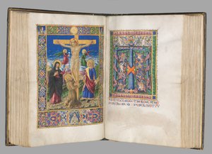 Missale : Fol. 185v : Crucifixion avec bordures pleine page, 1469