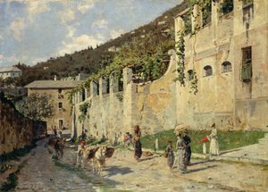 Chemin de campagne avec des gens et des ânes - Bartolomeo Giuliano