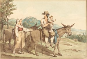 Une famille de paysans et deux ânes - Bartolomeo Pinelli