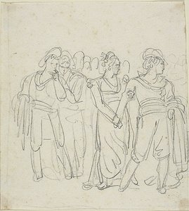 Chef de brigade retenu par une femme (recto) ; Esquisse de deux personnages dans un paysage (verso) - Bartolomeo Pinelli