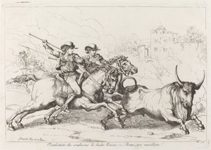 Cavalcature che conducono le bestie bovine in Roma, per macellare (Planche 16) - Bartolomeo Pinelli