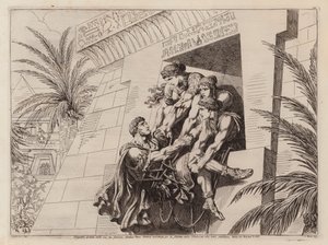 Cléopâtre et ses compagnons soulevant Marc-Antoine mourant dans leur tombeau (gravure) - Bartolomeo Pinelli