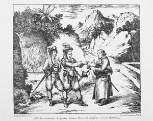 Don Abbondio rencontre deux Bravi, lithographie de Bartolomeo Pinelli (1781-1835) pour Les Fiancés d