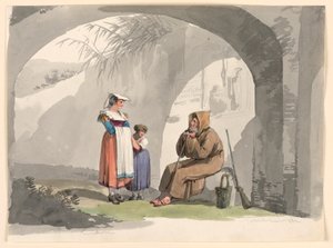 Dessin, Deux filles de Frascati rendent visite à un ermite, 1807 - Bartolomeo Pinelli