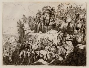 Hannibal traversant les Alpes pour entrer en Italie, 218 av. J.-C. (eau-forte) - Bartolomeo Pinelli