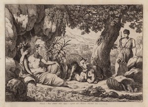 Romulus et Remus allaités par la louve et découverts par le berger Faustulus (gravure)