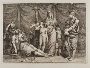 Tanaquilla montre le cadavre de Tarquinio à Servius Tullius - Bartolomeo Pinelli