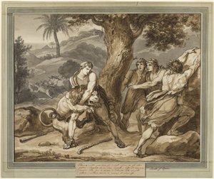 Télémaque combat le lion, du Livre 2 des Aventures de Télémaque - Bartolomeo Pinelli
