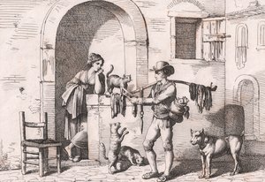 Le carnacciaro, vendeur ambulant de viande de chat, gravure de Bartolomeo Pinelli - Bartolomeo Pinelli