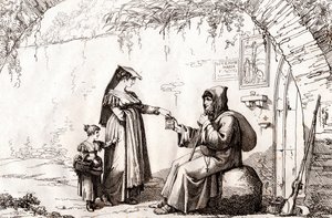 Femme de Frascati et un ermite, gravure de Bartolomeo Pinelli (Rome) - Bartolomeo Pinelli