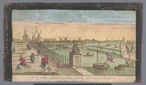 Vue de la Hogesluis vers Buiten-Amstel, Amsteldijk et les moulins à Zaagmolensloot à Amsterdam - Basset