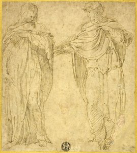 Deux personnages debout et drapés (Saint Jean et la Madeleine ) - Battista Franco
