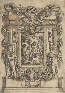 Un jeune homme offre sa main à une femme assise, une autre femme se tient entre eux, vers 1540-80 - Battista del Moro