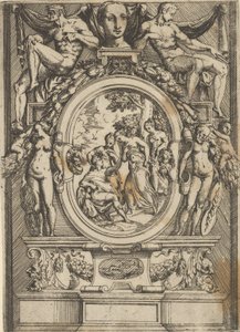 Le Jugement de Paris, un homme assis à gauche tend la main vers une femme flanquée de ..., vers 1540-80 - Battista del Moro