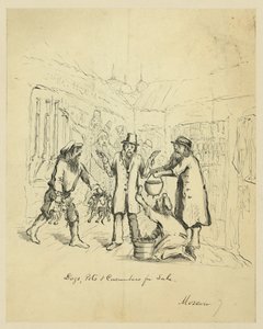 Chiens, pots et concombres à vendre. Moscou
