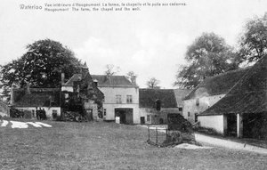 Ferme de Hougoumont, un site stratégique important pour Wellington pendant la bataille de Waterloo, carte postale commémorative, vers 1912