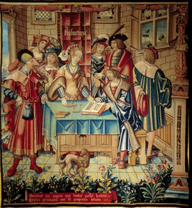 Rideau illustrant les arts libéraux : Arithmétique. Tapisserie en laine et soie réalisée vers 1520 à Tournai. 3,1x2,9 m Paris, musée national du Moyen Âge, Thermes de Cluny - Belgian School
