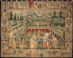 Scène de récolte de fruits. Tapisserie des manufactures de Bruxelles. 16ème siècle Gênes, Musei di Strada Nuova - Belgian School