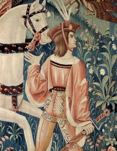 Moyen Âge : le début de la chasse au faucon, à cheval. Détail d