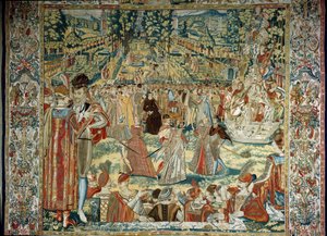 Représentation de Catherine de Médicis avec des ambassadeurs polonais dans le jardin des Tuileries - Belgian School