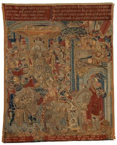 Tapisserie, Trois scènes de la guerre de Troie, ou Ulysse et Diomède comme ambassadeurs à la cour du roi Priam, réclamant le retour d