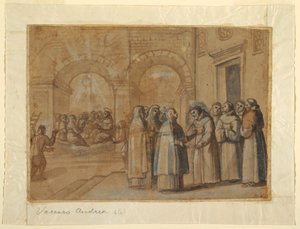 Dessin, Rencontre des saints François et Clara, vers 1630