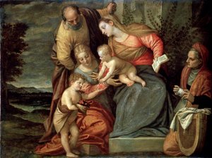 La Sainte Famille avec les saints Catherine, Anne et Jean-Baptiste - Benedetto Caliari