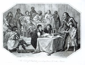 Le Comte de Pembroke présentant Henri III (1207-72) aux barons, 1216 gravé par Saunders - Benezach