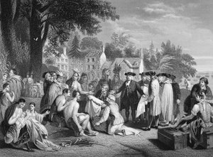 Le traité de William Penn avec les Indiens, gravé par W. French - Benjamin (after) West