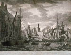 Vue de la région de Ratcliffe, Londres, montrant les ruines après l