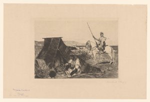 Paysage avec tente et cavalier