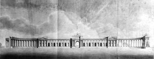 Perspective des bureaux vus depuis la grande cour