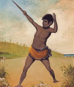 Jack, un aborigène tasmanien, tenant une massue