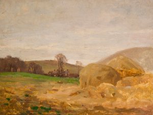 Paysage avec meules de foin
