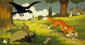 Fable de La Fontaine : Le Corbeau et le Renard (illustration 1949)