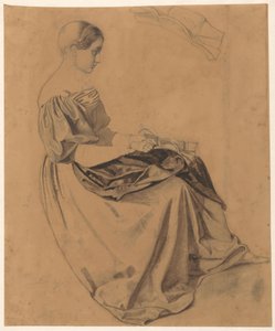 Fille assise avec une lettre; la lettre répétée en haut - Benjamin Vautier