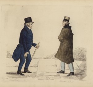 Éminents Édimbourgeois, alias Athéniens modernes, Lieutenant-Général George R Ainslie, Bindon Blood, Esq, de Cranacher (gravure en couleur) - Benjamin William Crombie