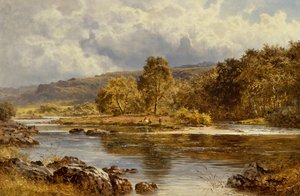 Une île sur la LLugwy juste en dessous de Capel Curig, nord du Pays de Galles