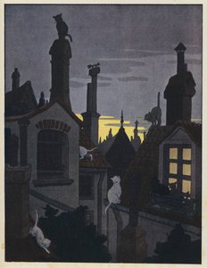 Chats sur les toits la nuit - Benjamin Rabier