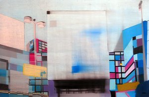 Downtown L.A. through car window, 2003 (huile sur 2 toiles juxtaposées) - Benoit Erwann Boucherot