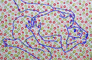 Masculin japonais 9, 2020 (acrylique sur papier japonais sérigraphié)