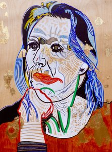 Surportrait : Marie Darrieussecq, 2021 (huile et acrylique sur panneau de bois)