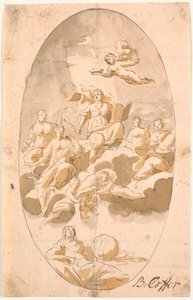 Étude pour peinture de plafond avec neuf figures, ovale - Benoît Le Coffre