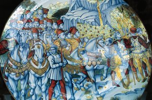 Assiette en majolique représentant la Procession des Mages, par Benozzo Gozzoli (vers 1420-1497), artisanat de Gualdo Tadino, Ombrie, Italie - Benozzo di Lese di Sandro Gozzoli